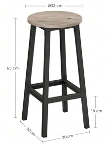 VASAGLE Set Of 2 Bar Stools High Kitchen Stools, Sturdy Steel Frame, 65 Cm Long, Easy Assembly, Industrial Style, Greige And Black - Black - View 9