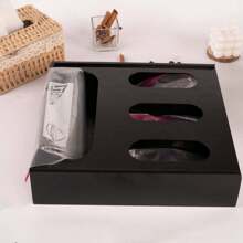 1pc  Bamboo Ziplock Bag Storage Organizer, Plastic Bag Storage Organizer For Kitchen Compatible With Gallon, Quart, Sandwich - Black - View 3