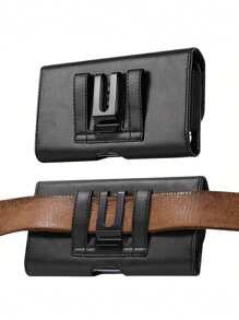 通用手机袋，兼容 iPhone，手机皮套，带腰带夹和腰带环 [磁性闭合] PU 皮革手机袋，适用于大多数手机 父亲节礼物 夏季新生书籍 返校多功能宿舍大学万圣节男士礼物 秋季圣诞节尖叫男包旅行包男士斜挎包 冬季圣诞礼物 腰包 - 黑色 - 查看 3