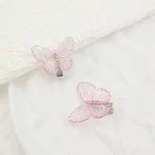 2 件装动物十二生肖猪彩色透明蝴蝶发夹，糖果色极具吸引力的蝴蝶形状鳄鱼发夹 - 粉色 - 查看 5