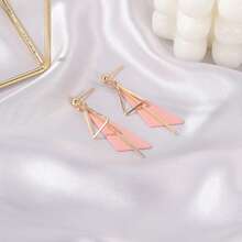 1pair Korean Style Pink Geometric Tassel Triangle Shaped Earrings For Women, Simple & Elegant, Fashionable Accessories - Pink - View 5