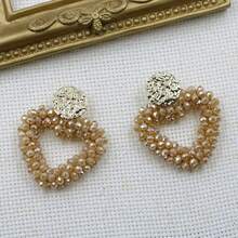 1 對時尚波西米亞風格心形設計米珠和串珠編織元素耳環,適合日常佩戴和情人節 - 愛心 - 查看 6