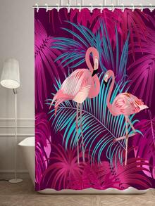 1入創意火烈鳥印花淋浴簾勾,淋浴間分隔簾,浴室配件,浴室裝飾,防水淋浴簾 - 彩色 - 查看 5