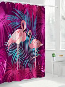 1入創意火烈鳥印花淋浴簾勾,淋浴間分隔簾,浴室配件,浴室裝飾,防水淋浴簾 - 彩色 - 查看 3