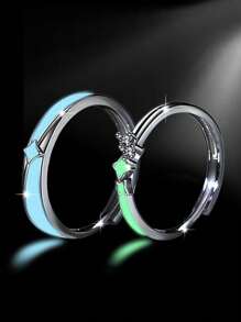 FOREVER QUEEN 1 對 S925 純銀流星雨夜光情侶戒指時尚星星戒指珠寶禮物情侶週年紀念日愛情 - 銀色 - 查看 5