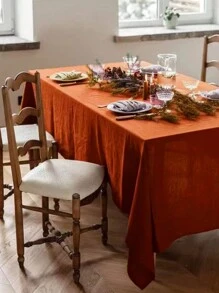 1pc American Style Simple Solid Color Tablecloth With Folded Texture, Circular/Square Table Cover - Orange - View 1