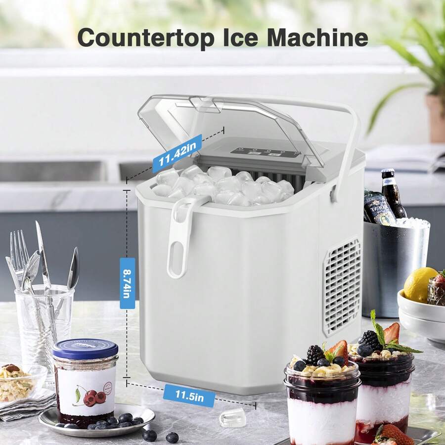 Havato Ice Maker Machine For Countertop,Portable Ice Cube Maker With Self-Cleaning, 26LBS/24H Compact Automatic Ice Makers,9 Cubes Ready In 6-8 Minutes,For Home/Kitchen/Office/Bar - 白色 - 查看 1