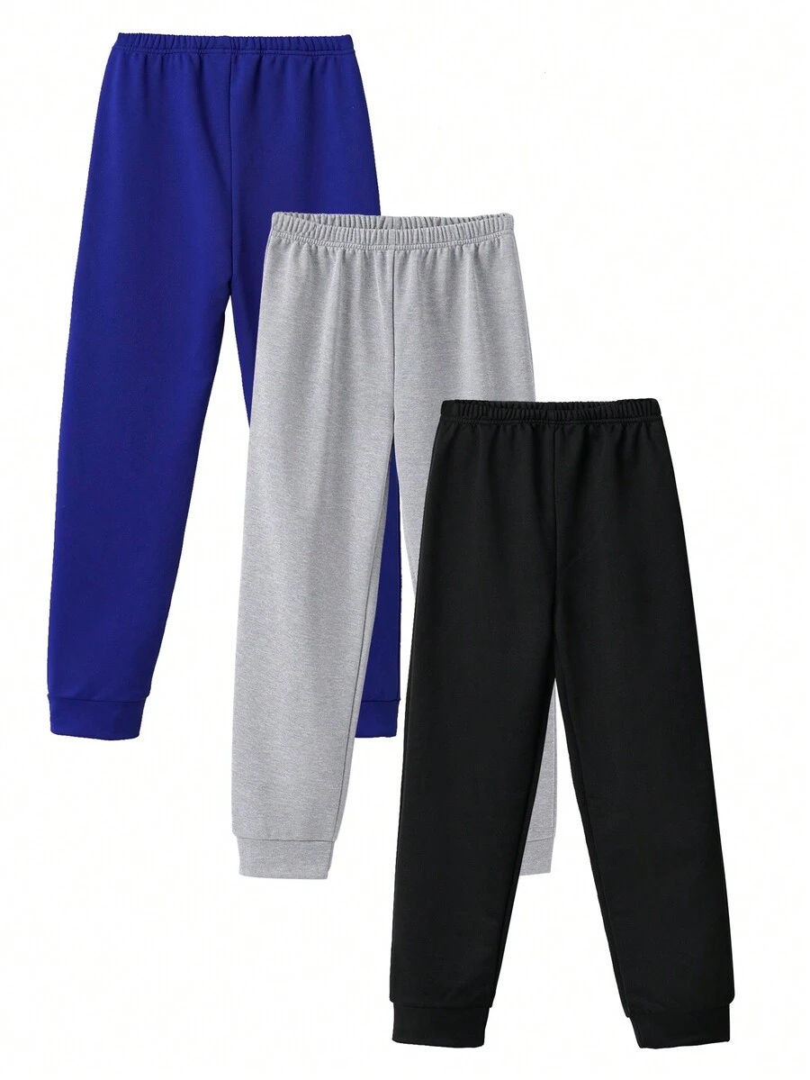 3 件裝純色彈性腰部運動褲適合男孩 - 彩色 - 查看 1