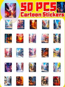 50pcs Beautiful And Healing Scenery Street Waterproof Decorative Stickers For Home, Notebook, Laptop, Water Bottle, Skateboard, Guitar Diy Decor, Office & Student Stationery Decoration, Festival & Birthday Gifts - Multicolor - View 4