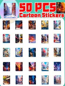 50pcs Beautiful And Healing Scenery Street Waterproof Decorative Stickers For Home, Notebook, Laptop, Water Bottle, Skateboard, Guitar Diy Decor, Office & Student Stationery Decoration, Festival & Birthday Gifts - Multicolor - View 3