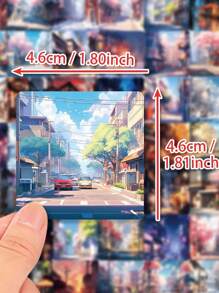 50pcs Beautiful And Healing Scenery Street Waterproof Decorative Stickers For Home, Notebook, Laptop, Water Bottle, Skateboard, Guitar Diy Decor, Office & Student Stationery Decoration, Festival & Birthday Gifts - Multicolor - View 2