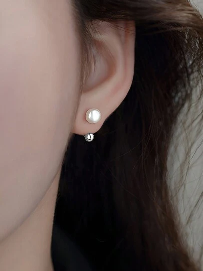 ELSEDES 1 对复古 S295 银 U 形仿珍珠耳环，简约时尚设计，适合日常、办公室佩戴