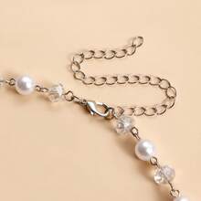 1pc Pearl & Heart Design Multi Layered Necklace - Silver - View 10