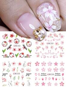 12款櫻花美甲貼紙,包含櫻花花瓣、移花、夏天diy水滑貼片,美甲裝飾必備 - 彩色 - 查看 2