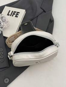 low tea 1個純色pu材質可攜式磁扣時尚斜背包,適合女性日常使用 - 白色 - 查看 4