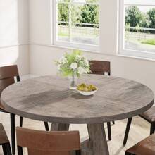 Tribesigns Round Dining Table For 4, 47 Inch Farmhouse Kitchen Table Small Dinner Table Wood Kitchen Dinning Table For Dining Room Kitchen,Living Room - Xám - Xem 5