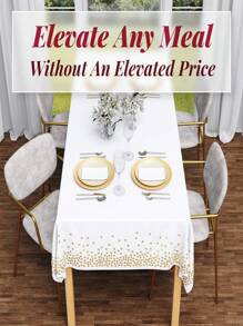 1片白底金點子矩形桌布,適用於廚房、餐廳,防水防油,適用於派對、節慶、野餐和聚會 - 白色 - 查看 3