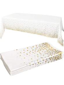 1片白底金點子矩形桌布,適用於廚房、餐廳,防水防油,適用於派對、節慶、野餐和聚會 - 白色 - 查看 7