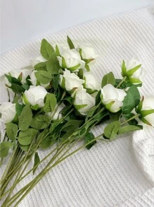 1 Peça Rosa Artificial, Branca Marfim, Adequada Para Favores De Casamento, Festa, Decoração De Casa, Arranjo De Flores, Faça Você Mesmo, Decoração De Quarto, Mesa De Escritório, Sala De Jantar - Leite branco - Ver 4