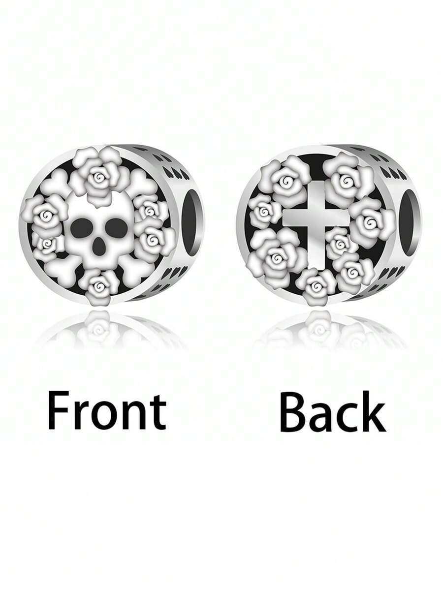 1顆時尚的925純銀骷髏、、圓圈中空珠,適用於萬聖節主題派對diy - 銀色 - 查看 1