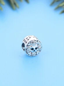 1顆時尚的925純銀骷髏、、圓圈中空珠,適用於萬聖節主題派對diy - 銀色 - 查看 2