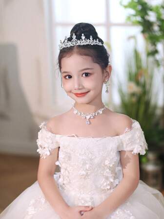 1pc Crown Headpiece, Children Princess Girl Evening Dress Hair Accessory, Flower Girl Birthday Atmosphere Photography, Silver & Multi-Color, Suitable For Christmas, Halloween