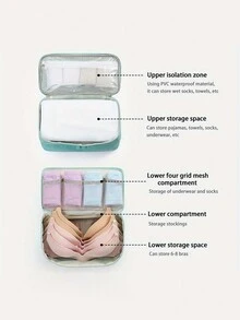 內衣收納袋,便攜式旅行胸罩收納袋,三合一內衣襪子收納盒,大容量 - 藍色 - 查看 7