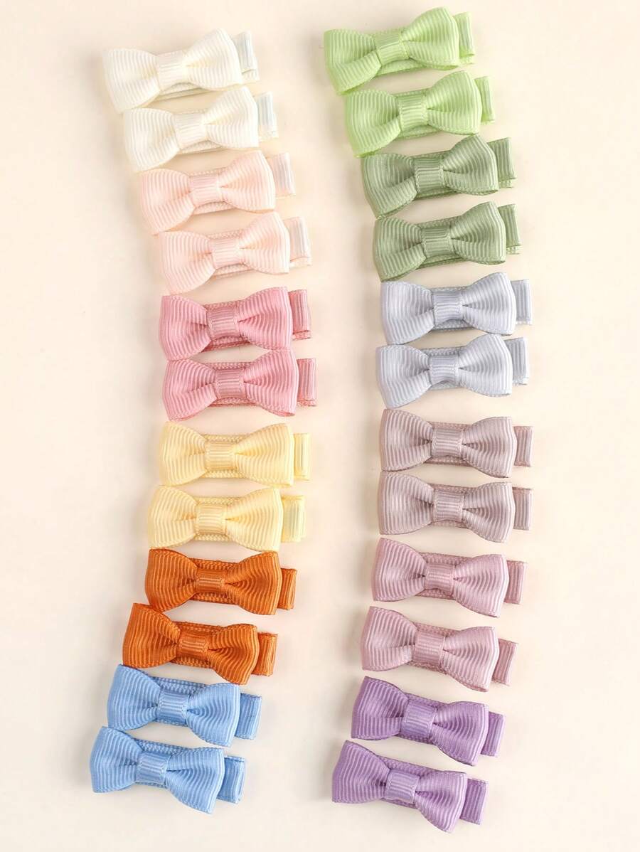24入組兒童迷你蝴蝶結髮夾,糖果彩色混色