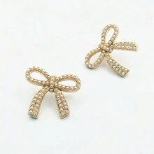 蝴蝶結徽章胸針,珍珠裝飾,防止毛衣鈕扣滑動,時尚服裝固定針 - 彩色 - 查看 1