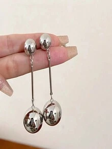 1pc Skc Brand European And American Style Gold Metallic Long Tassel Fringe Fashion Dangle Earrings For Women - Silver - View 4