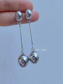 1pc Skc Brand European And American Style Gold Metallic Long Tassel Fringe Fashion Dangle Earrings For Women - Silver - View 5