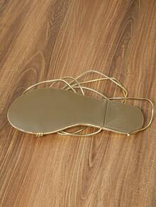 女用休閒金色繫帶平底涼鞋 - 金色 - 查看 5