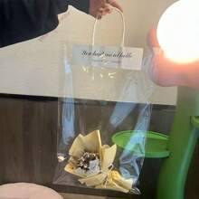 10pcs/Pack Valentine'S Day Transparent Flower Gift Bag With Handles For Single Rose & Faux Bouquet & Flower Box - White - View 4