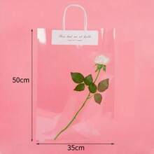 10pcs/Pack Valentine'S Day Transparent Flower Gift Bag With Handles For Single Rose & Faux Bouquet & Flower Box - White - View 5