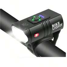 Farol De Bike 2 Led Com Medidor Recarregável Cree T6 Usb - Preto - Visão 1