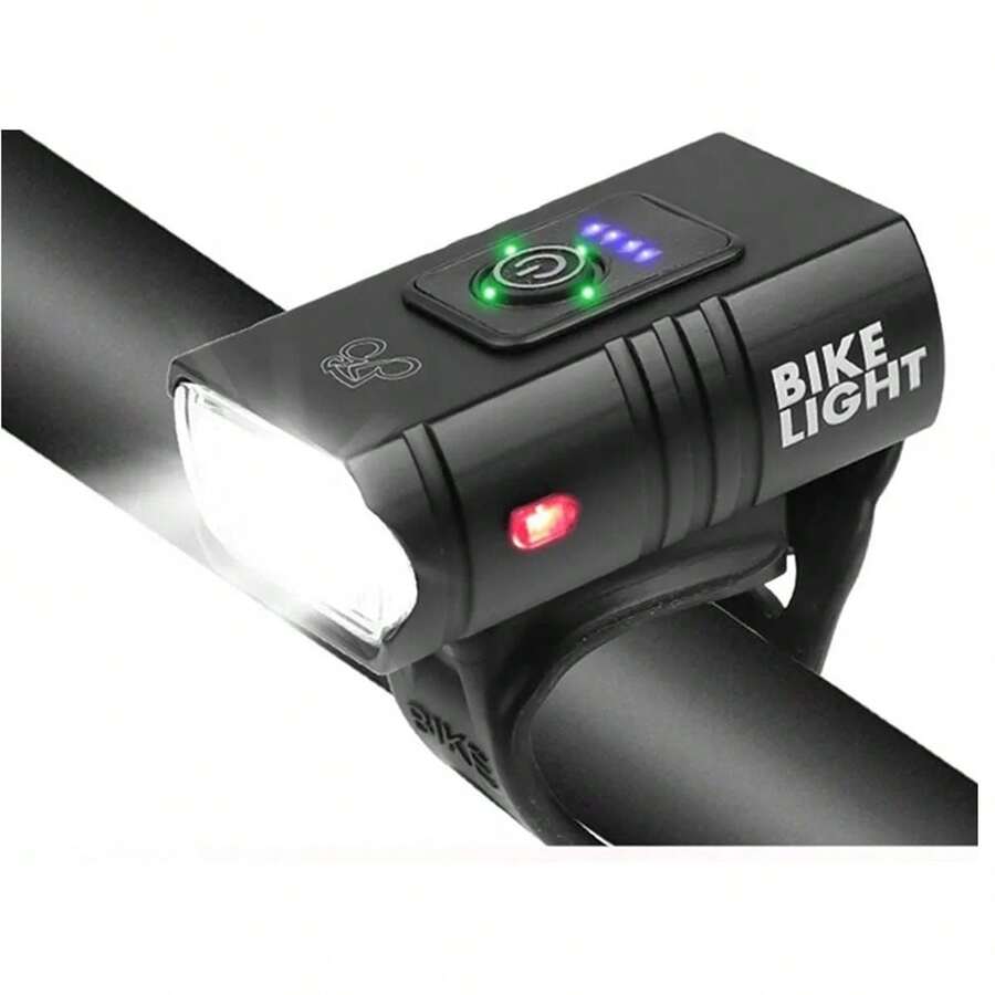 Farol De Bike 2 Led Com Medidor Recarregável Cree T6 Usb - Preto - Visão 1