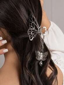1入組金屬空心蝴蝶形鉗子，3D蝴蝶及發帶鉗，適用於髮捲、馬尾和半盤髮型 - 8CM - 查看 3