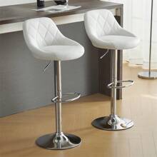 Bar Stool Set Of 2, PU Bar Chair Height Adjustable, 360° Swivel Chair, Kitchen Chair, Backrest - White - View 2