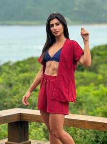 Women Kimonos - Màu Đỏ Sâu - Xem 4