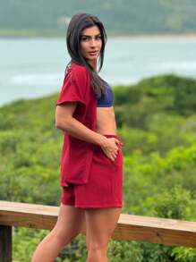 Women Kimonos - Màu Đỏ Sâu - Xem 2