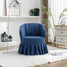Practical Linen Barrel Chair With Metal Frame And Swivel Base For Living Room And Bedroom - Blue - View 2