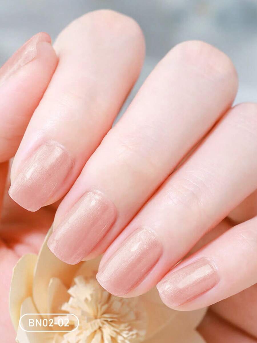 24入組高光中等大小實色全覆蓋假指甲套裝與膠帶、指甲檔和指甲除去棒，增強您的時尚感。即貼指甲補給品 - 淺粉色 - 查看 1