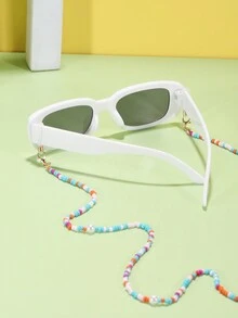 1 件男孩女孩 3-8 歲壓克力長方形時尚眼鏡和 1 件彩色眼鏡鏈 - 白色 - 查看 3