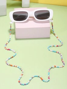 1 件男孩女孩 3-8 歲壓克力長方形時尚眼鏡和 1 件彩色眼鏡鏈 - 白色 - 查看 1
