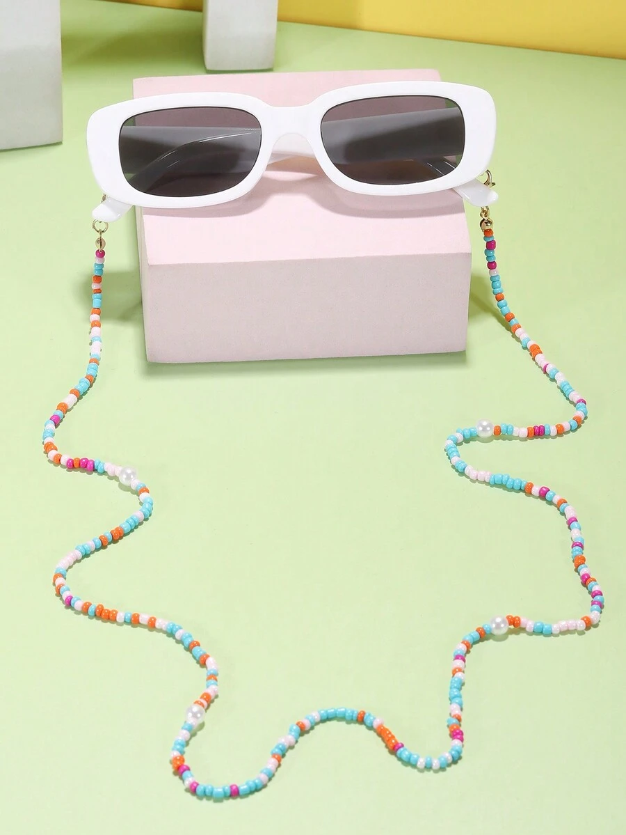 1 件男孩女孩 3-8 歲壓克力長方形時尚眼鏡和 1 件彩色眼鏡鏈 - 白色 - 查看 1