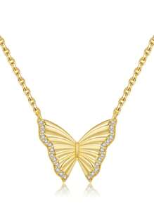 一套手工製作 5a 和 S925 純銀珠飾蝴蝶形項鍊和耳環,適合女孩日常佩戴、聚會、約會 - 金黃色 - 查看 9