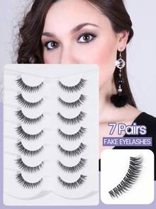 MAGEFY 7Pairs Of Natural Cross Full False Eyelashes With Clear Stem,Fluffy Slim For Everyday Use Manga Eyelashes, Travel Essentials - Black - View 5
