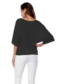 Fashion Casual Fashion Loose Short Sleeve Shirt Women - Black - View 3