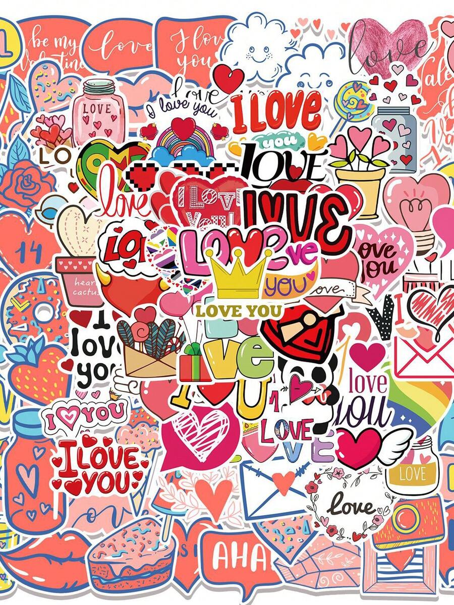 100入組情人節心形塗鴉貼紙裝飾 - 彩色 - 查看 1