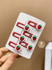 6 piezas Pinzas para el cabello de niña con decoración de flores rojas y rosas, y fresas - Multicolor - Ver 7
